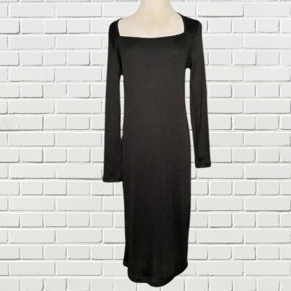 Banana Republic Factory Square Neck Ribbed Long Sleeve Midi Dress